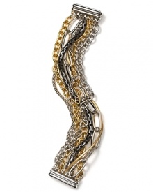 Set your style apart with this bracelet from T Tahari. Crafted of gold plate and hematite chains, this piece perfects edgy accessorizing. Set your style apart with this bracelet from T Tahari. Crafted of gold plate and hematite chains, this piece perfects edgy accessorizing.