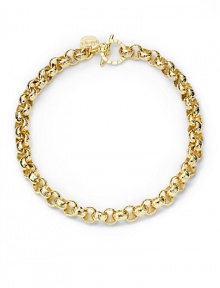 THE LOOKTextured circle links18k goldplated settingLogo charmHammered toggle closureTHE MEASUREMENTWidth, about ½Length, about 17ORIGINMade in Italy THE LOOKTextured circle links18k goldplated settingLogo charmHammered toggle closureTHE MEASUREMENTWidth, about ½Length, about 17ORIGINMade in Italy