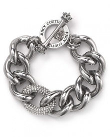 This is a classic accessory that no jewel box should be missing. Cast in aluminum with inset rhinestones, this bracelet from Juicy Couture is ready to hit the links. This is a classic accessory that no jewel box should be missing. Cast in aluminum with inset rhinestones, this bracelet from Juicy Couture is ready to hit the links.