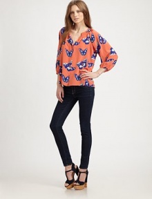 EXCLUSIVELY AT SAKS. A playful print flocks this airy blouson silhouette crafted from woven silk georgette.Shirred jewelneckButton-down frontGathered sleevesGathered backAbout 23 from shoulder to hemSilkDry cleanMade in USA of imported fabricModel shown is 5'10 (177cm) wearing US size Small. EXCLUSIVELY AT SAKS. A playful print flocks this airy blouson silhouette crafted from woven silk georgette.Shirred jewelneckButton-down frontGathered sleevesGathered backAbout 23 from shoulder to hemSilkDry cleanMade in USA of imported fabricModel shown is 5'10 (177cm) wearing US size Small.