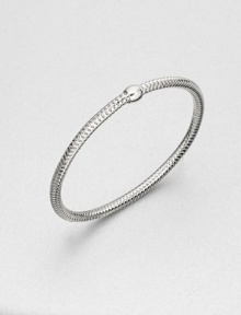 A simple, yet beautiful design with a single bead on a textured mesh bangle. 18k white goldLength, about 7Slip-on designMade in Italy A simple, yet beautiful design with a single bead on a textured mesh bangle. 18k white goldLength, about 7Slip-on designMade in Italy