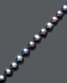 Add shimmer in iridescent pearl. A sleek row of black cultured freshwater pearls (7-8 mm) will add a touch of bold color to your wrist. Crafted in 14k gold. Approximate length: 7-1/2 inches. Add shimmer in iridescent pearl. A sleek row of black cultured freshwater pearls (7-8 mm) will add a touch of bold color to your wrist. Crafted in 14k gold. Approximate length: 7-1/2 inches.