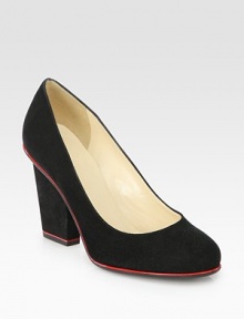 Patent leather trim adds flair to this suede pump with a strong heel. Self-covered heel, 3½ (90mm)Suede upper with patent leather trimLeather lining and solePadded insoleImported Patent leather trim adds flair to this suede pump with a strong heel. Self-covered heel, 3½ (90mm)Suede upper with patent leather trimLeather lining and solePadded insoleImported