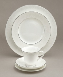 In 18th century England, Josiah Wedgwood, creator of the world famous Wedgwood ceramic ware, established a tradition of outstanding craftsmanship and artistry which continues today. This exquisite bone china pattern was inspired by one of Europe's favorite ski resorts, where everything is of the highest caliber, including the snow. A white-on-white frosting of snowy floral design gives the St. Moritz a pristine elegance. Delicate beading outline is coupled with an edging of rich platinum. In 18th century England, Josiah Wedgwood, creator of the world famous Wedgwood ceramic ware, established a tradition of outstanding craftsmanship and artistry which continues today. This exquisite bone china pattern was inspired by one of Europe's favorite ski resorts, where everything is of the highest caliber, including the snow. A white-on-white frosting of snowy floral design gives the St. Moritz a pristine elegance. Delicate beading outline is coupled with an edging of rich platinum.