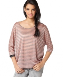 Pair this striped tee from Bar III with your fave skinny jeans and boots for a casual look that is ultra comfy! Pair this striped tee from Bar III with your fave skinny jeans and boots for a casual look that is ultra comfy!