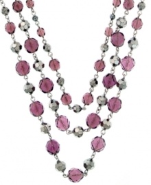 Chic and coordinated. Three rows of fashionably faceted glass beads in a complementary purple and gray palette make a striking statement on this 2028 necklace. Crafted in hematite tone mixed metal. Approximate length: 16 inches + 3-inch extender. Chic and coordinated. Three rows of fashionably faceted glass beads in a complementary purple and gray palette make a striking statement on this 2028 necklace. Crafted in hematite tone mixed metal. Approximate length: 16 inches + 3-inch extender.