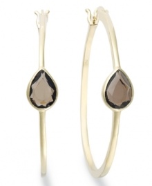 Classic earrings get a sparkly update. Victoria Townsend's stunning hoop earrings feature pear-cut smokey quartz (1-3/4 ct. t.w.) in 18k gold over sterling silver. Approximate diameter: 1-1/2 inches.