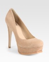 Delicate suede with an ultra-high heel and island platform. Self-covered heel, 5 (125mm)Island platform, 2 (50mm)Compares to a 3 heel (75mm)Suede upperLeather liningBuffed leather solePadded insoleImported