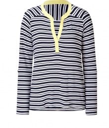 Take on the new season in effortless cool style in Ella Moss striped henley - Slit round neckline with yellow trim, tabbed long sleeves, contrast patterned yolk, slit sides, longer back - Fitted - Wear with ankle skinnies and bright leather flats Take on the new season in effortless cool style in Ella Moss striped henley - Slit round neckline with yellow trim, tabbed long sleeves, contrast patterned yolk, slit sides, longer back - Fitted - Wear with ankle skinnies and bright leather flats