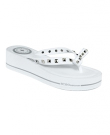 Opaque jellies are too cute for summer. The Flo thong sandals by BCBGeneration feature a uniformly-studded thong strap and a super thick sole for added oomph. Opaque jellies are too cute for summer. The Flo thong sandals by BCBGeneration feature a uniformly-studded thong strap and a super thick sole for added oomph.