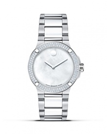 Women's Movado SE Extreme watch with layered case construction in stainless steel and signature dot-motif bezel with 124 diamonds. Women's Movado SE Extreme watch with layered case construction in stainless steel and signature dot-motif bezel with 124 diamonds.
