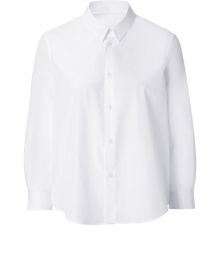 With a pristine look and contemporary cut, Jil Sanders white cotton shirt is an effortless chic choice - Classic collar, 3/4 sleeves, buttoned cuffs, button-down front, shirttail hemline - Loose fit - Wear over slim-fit separates with sleek leather flats With a pristine look and contemporary cut, Jil Sanders white cotton shirt is an effortless chic choice - Classic collar, 3/4 sleeves, buttoned cuffs, button-down front, shirttail hemline - Loose fit - Wear over slim-fit separates with sleek leather flats