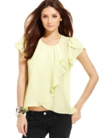 Relaxed, ruffled petal details make this BCBGeneration blouse a femme pick for an effortlessly chic look -- perfect with the season's skinny jeans! Relaxed, ruffled petal details make this BCBGeneration blouse a femme pick for an effortlessly chic look -- perfect with the season's skinny jeans!