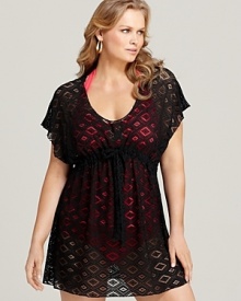 In mesh crochet, this diamond-patterned Becca Etc. coverup lends lightweight coverage to beach-bound afternoons. In mesh crochet, this diamond-patterned Becca Etc. coverup lends lightweight coverage to beach-bound afternoons.