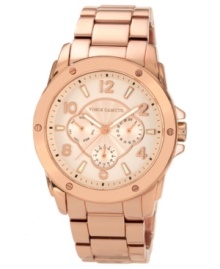 A harmonious blend of fashion and function: a rosy, multi-functional watch from Vince Camuto.