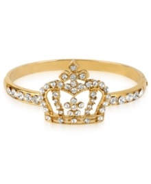 Rise to the throne with this regal hinge bangle bracelet from Betsey Johnson. A crown design is prettied up with crystal accents. Includes signature gift box (4 diameter). Crafted in antique gold tone mixed metal. Approximate diameter: 2-1/3 inches. Rise to the throne with this regal hinge bangle bracelet from Betsey Johnson. A crown design is prettied up with crystal accents. Includes signature gift box (4 diameter). Crafted in antique gold tone mixed metal. Approximate diameter: 2-1/3 inches.