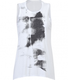 Casual staples get updated with this downtown-ready sleeveless printed tee from Helmut Lang - Round neck, sleeveless, asymmetrical hem, flared silhouette, front abstract print - Pair with a draped front cardigan, skinny jeans, and ballet flats Casual staples get updated with this downtown-ready sleeveless printed tee from Helmut Lang - Round neck, sleeveless, asymmetrical hem, flared silhouette, front abstract print - Pair with a draped front cardigan, skinny jeans, and ballet flats