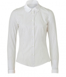 British style stalwart Paul Smith is renowned for his elegant, feminine twists on classic menswear, and this green-striped button down is a prime example - Slim cut tapers gently through waist - Long, cuffed sleeves with decorative buttons - Full button placket and Peter Pan collar - Side hems are delicately trimmed in white lace - A chic alternative to the traditional white dress shirt ideal for both work and weekend - Pair with suit trousers, skinny denim or ankle-cropped pants