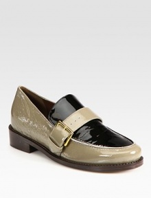 Glossy two-tone patent leather instantly adds modern style to this classic design, topped with an adjustable buckled strap. Stacked heel, 1 (25mm)Patent leather upperLeather lining and solePadded insoleMade in Italy Glossy two-tone patent leather instantly adds modern style to this classic design, topped with an adjustable buckled strap. Stacked heel, 1 (25mm)Patent leather upperLeather lining and solePadded insoleMade in Italy