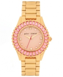 Take a cue from the guys with this glammed up boyfriend watch from Betsey Johnson.