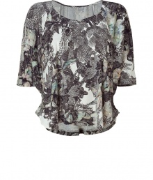 Bring new-season style to your workweek look with this luxe printed silk top from Saloni - Round neck, short sleeves, relaxed silhouette, cropped, rounded hem, all-over print - Wear with high-waisted cropped pants, high-heel booties, and a boyfriend blazer Bring new-season style to your workweek look with this luxe printed silk top from Saloni - Round neck, short sleeves, relaxed silhouette, cropped, rounded hem, all-over print - Wear with high-waisted cropped pants, high-heel booties, and a boyfriend blazer