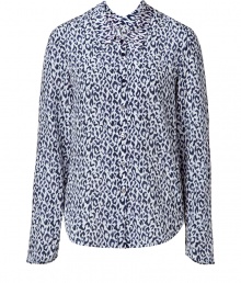 Luxe button down blouse in fine silk - An elegant must from progressive cult label Theyskens Theory - Trendy leopard print gets a modern makeover in navy and white - Traditional shirt cut close to the body, with a small collar - Long, cuff-less sleeves - Pair with pencil skirts or narrow pants by day and embellished skirts or leather pants and high heels at night Luxe button down blouse in fine silk - An elegant must from progressive cult label Theyskens Theory - Trendy leopard print gets a modern makeover in navy and white - Traditional shirt cut close to the body, with a small collar - Long, cuff-less sleeves - Pair with pencil skirts or narrow pants by day and embellished skirts or leather pants and high heels at night