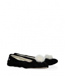 Finish your laid-back look in comfort and style in these ultra-cozy shearling lined ballerinas from UGG Australia - Cable knit upper, wispy pom-pom, shearling lining - Pair with lounge pants and favorite cashmere pullovers Finish your laid-back look in comfort and style in these ultra-cozy shearling lined ballerinas from UGG Australia - Cable knit upper, wispy pom-pom, shearling lining - Pair with lounge pants and favorite cashmere pullovers