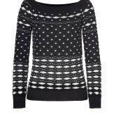 A feminine choice both flattering and easy-to-pair, Missoni Ms monochrome pullover is a contemporary take on the brands iconic look - Bateau neckline, long sleeves, fine ribbed black trim - Form-fitting - Wear with a knit skirt and peep-toe pumps