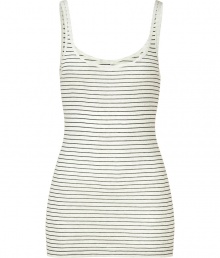 Stylish tank top in fine, Pima cotton and modal blend - Super-soft, ultra-lightweight material is gently ribbed - Chic, black horizontal stripe motif - Fitted style tapers gently at waist - Slim straps and scoop neck - Long, lean silhouette hits below the hips - Wear solo or pair with a long cardigan or blazer and skinny denim, a mini skirt or slim trousers Stylish tank top in fine, Pima cotton and modal blend - Super-soft, ultra-lightweight material is gently ribbed - Chic, black horizontal stripe motif - Fitted style tapers gently at waist - Slim straps and scoop neck - Long, lean silhouette hits below the hips - Wear solo or pair with a long cardigan or blazer and skinny denim, a mini skirt or slim trousers