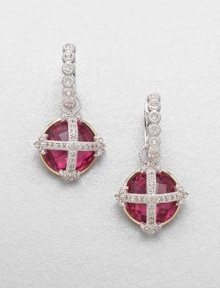 From the Laguna Collection. Faceted fuchsia quartz set in 18k gold with sparkling white sapphire accents atop a cross design. Fuchsia quartzSterling silverWhite sapphire18k goldSize, about .5Fixed baleImported 