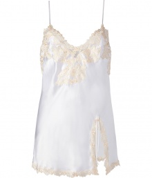 Sexy white and ivory short chemise - Turn up the heat in the boudoir with this lovely silk-blend chemise - Flattering slim straps and adorable lace detail - Perfect for quality time between the sheets