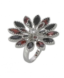 Resplendent in red. A gorgeous garnet hue has an eye-catching effect on City by City's cubic zirconia Sunburst ring (11-1/2 ct. t.w.). Crafted in nickel-free silver tone mixed metal. Sizes 5, 6, 7, 8 and 9. Resplendent in red. A gorgeous garnet hue has an eye-catching effect on City by City's cubic zirconia Sunburst ring (11-1/2 ct. t.w.). Crafted in nickel-free silver tone mixed metal. Sizes 5, 6, 7, 8 and 9.