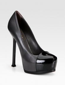 Sky-high platform design of Italian leather, topped with contrasting patent leather toe cap. Self-covered heel, 5½ (140mm)Hidden platform, 1½ (40mm)Compares to a 4 heel (100mm)Leather and patent leather upperLeather lining and solePadded insoleMade in ItalyOUR FIT MODEL RECOMMENDS ordering one size up as this style runs small. Sky-high platform design of Italian leather, topped with contrasting patent leather toe cap. Self-covered heel, 5½ (140mm)Hidden platform, 1½ (40mm)Compares to a 4 heel (100mm)Leather and patent leather upperLeather lining and solePadded insoleMade in ItalyOUR FIT MODEL RECOMMENDS ordering one size up as this style runs small.