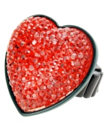 The perfect Valentine. Wear your heart on your sleeve year round in GUESS's dynamic red crystal heart ring. Crafted in jet tone mixed metal. Ring stretches to fit finger. The perfect Valentine. Wear your heart on your sleeve year round in GUESS's dynamic red crystal heart ring. Crafted in jet tone mixed metal. Ring stretches to fit finger.