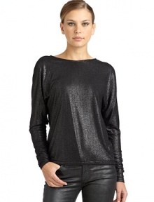 THE LOOKGlitter detailsRoundneckLong dolman sleevesElastic hemCrossover v-backTHE FITAbout 24 from shoulder to hemTHE MATERIALPolyester/rayonCARE & ORIGINHand washImportedModel shown is 5'10 (177cm) wearing US size Small.This item was originally available for purchase at Saks Fifth Avenue OFF 5TH stores. THE LOOKGlitter detailsRoundneckLong dolman sleevesElastic hemCrossover v-backTHE FITAbout 24 from shoulder to hemTHE MATERIALPolyester/rayonCARE & ORIGINHand washImportedModel shown is 5'10 (177cm) wearing US size Small.This item was originally available for purchase at Saks Fifth Avenue OFF 5TH stores.