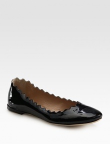 Shiny patent leather flat with a scalloped upper and comfy padded insole. Patent leather upperLeather lining and solePadded insoleMade in ItalyOUR FIT MODEL RECOMMENDS ordering true size. Shiny patent leather flat with a scalloped upper and comfy padded insole. Patent leather upperLeather lining and solePadded insoleMade in ItalyOUR FIT MODEL RECOMMENDS ordering true size.