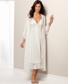 Fluttering sleeves with floral bouquets are the sweet highlight of this graceful Secret Garden robe by Flora Nikrooz. Fluttering sleeves with floral bouquets are the sweet highlight of this graceful Secret Garden robe by Flora Nikrooz.
