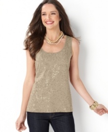 Jazz up your favorite jeans with this sequin tank top from Charter Club! Made from soft cotton and featuring allover sequins, it's a casual basic that sparkles. Jazz up your favorite jeans with this sequin tank top from Charter Club! Made from soft cotton and featuring allover sequins, it's a casual basic that sparkles.