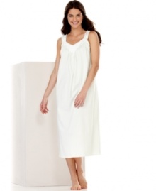 The perfect balance of sweet and sassy. Subtle stripes and a delicate lace neckline add flirty appeal to this long gown by Charter Club. The perfect balance of sweet and sassy. Subtle stripes and a delicate lace neckline add flirty appeal to this long gown by Charter Club.