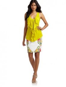 THE LOOKRuffled bib detailRacerback with cutout detailSleevelessTHE FITAbout 26 from shoulder to hemTHE MATERIALPolyesterCARE & ORIGINDry cleanImportedModel shown is 5'9 (175cm) wearing US size Small. THE LOOKRuffled bib detailRacerback with cutout detailSleevelessTHE FITAbout 26 from shoulder to hemTHE MATERIALPolyesterCARE & ORIGINDry cleanImportedModel shown is 5'9 (175cm) wearing US size Small.