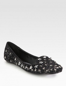 For an out of this world look, this sequin-covered smoking slipper topped with metal stars is the perfect choice. Sequin upper with metal star-shaped studsLeather lining and solePadded insoleImported For an out of this world look, this sequin-covered smoking slipper topped with metal stars is the perfect choice. Sequin upper with metal star-shaped studsLeather lining and solePadded insoleImported