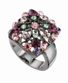 Splash your digits with a rainbow of color in a fresh, floral pattern. City by City ring features multicolored crystals set in a unique, cut-out square setting. Crafted in mixed metal. Size 7 and 8. Splash your digits with a rainbow of color in a fresh, floral pattern. City by City ring features multicolored crystals set in a unique, cut-out square setting. Crafted in mixed metal. Size 7 and 8.