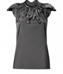 Raise the bar on contemporary classics with Steffen Schrauts elegant grey silk stretch top - Butterfly cap sleeves and decorative fringe trim at neckline - Small stand up collar ties at back with an oversize bow - Fitted, feminine silhouette tapers gently through waist - Pair a blazer or denim jacket and style with with pencil skirts, skinny denim or dress trousers Raise the bar on contemporary classics with Steffen Schrauts elegant grey silk stretch top - Butterfly cap sleeves and decorative fringe trim at neckline - Small stand up collar ties at back with an oversize bow - Fitted, feminine silhouette tapers gently through waist - Pair a blazer or denim jacket and style with with pencil skirts, skinny denim or dress trousers