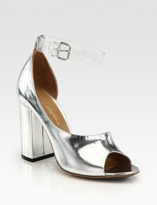 Mirrored metallic leather in a feminine d'Orsay silhouette, topped with an interchangeable, clear ankle strap and chunky block heel. Self-covered heel, 4 (100mm)Metallic leather upperLeather lining and solePadded insoleImportedPlease note: Silver and clear ankle straps are included. Mirrored metallic leather in a feminine d'Orsay silhouette, topped with an interchangeable, clear ankle strap and chunky block heel. Self-covered heel, 4 (100mm)Metallic leather upperLeather lining and solePadded insoleImportedPlease note: Silver and clear ankle straps are included.