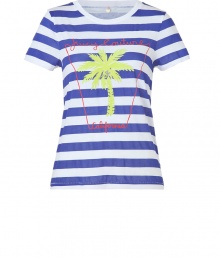 Add a stylish accent to your casual favorites with this quirky-cool tee from Juicy Couture - Round neck, short sleeves, all-over stripe print with logo palm tree graphic, boxy silhouette - Style with skinny jeans, denim cut-offs, or a mini-skirt Add a stylish accent to your casual favorites with this quirky-cool tee from Juicy Couture - Round neck, short sleeves, all-over stripe print with logo palm tree graphic, boxy silhouette - Style with skinny jeans, denim cut-offs, or a mini-skirt