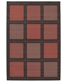 A handsome windowpane pattern in terra cotta and black gives this Couristan rug classic appeal. With a flat weave construction woven of recyclable polypropylene, the indoor/outdoor rug is ultradurable and mildew resistant, making it the perfect choice for entryways, patios, mudrooms and beyond. A handsome windowpane pattern in terra cotta and black gives this Couristan rug classic appeal. With a flat weave construction woven of recyclable polypropylene, the indoor/outdoor rug is ultradurable and mildew resistant, making it the perfect choice for entryways, patios, mudrooms and beyond.