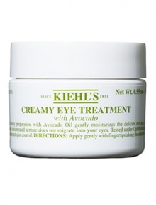 Now in a new large size, a Kiehl's classic for a burst of hydration to the eye area. Creamy preparation with avocado oil gently moisturizes the delicate eye area, while the unique, concentrated texture does not migrate into eyes. Ophthalmologist and Dermatologist-tested. Made in USA. 0.95 oz. Now in a new large size, a Kiehl's classic for a burst of hydration to the eye area. Creamy preparation with avocado oil gently moisturizes the delicate eye area, while the unique, concentrated texture does not migrate into eyes. Ophthalmologist and Dermatologist-tested. Made in USA. 0.95 oz.