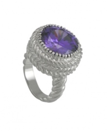 The perfect shade of purple. An alluring amethyst-colored cubic zirconia (14-1/2 ct. t.w.) stands out on City by City's striking ring. Crafted in nickel-free silver tone mixed metal, it features an intricate braided design. Sizes 5, 6, 7, 8 and 9. The perfect shade of purple. An alluring amethyst-colored cubic zirconia (14-1/2 ct. t.w.) stands out on City by City's striking ring. Crafted in nickel-free silver tone mixed metal, it features an intricate braided design. Sizes 5, 6, 7, 8 and 9.