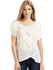 THE LOOKSemi-sheer knit constructionAsymmetric sequin designRuched detail along shouldersTHE FITAbout 26 from shoulder to hemTHE MATERIALModalCARE & ORIGINHand washImportedModel shown is 5'9 (175cm) wearing US size Small. THE LOOKSemi-sheer knit constructionAsymmetric sequin designRuched detail along shouldersTHE FITAbout 26 from shoulder to hemTHE MATERIALModalCARE & ORIGINHand washImportedModel shown is 5'9 (175cm) wearing US size Small.