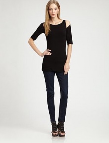 Slinky jersey styled with skin-baring cutouts at the shoulders.ScoopneckOpen shouldersElbow sleevesAbout 28 from shoulder to hem94% rayon/6% spandexDry cleanMade in USAModel shown is 5'9 (175cm) wearing US size Small. Slinky jersey styled with skin-baring cutouts at the shoulders.ScoopneckOpen shouldersElbow sleevesAbout 28 from shoulder to hem94% rayon/6% spandexDry cleanMade in USAModel shown is 5'9 (175cm) wearing US size Small.